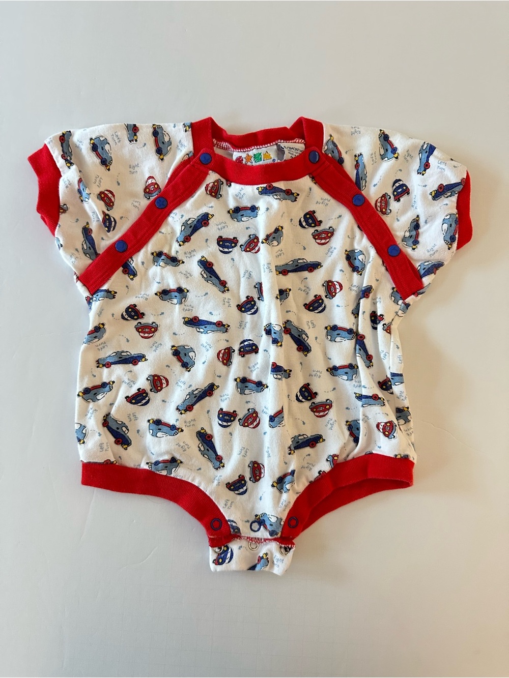 Vintage Mini Wear Baby Romper Bodysuit With Cars Print 6-9 Mo 100% Cotton